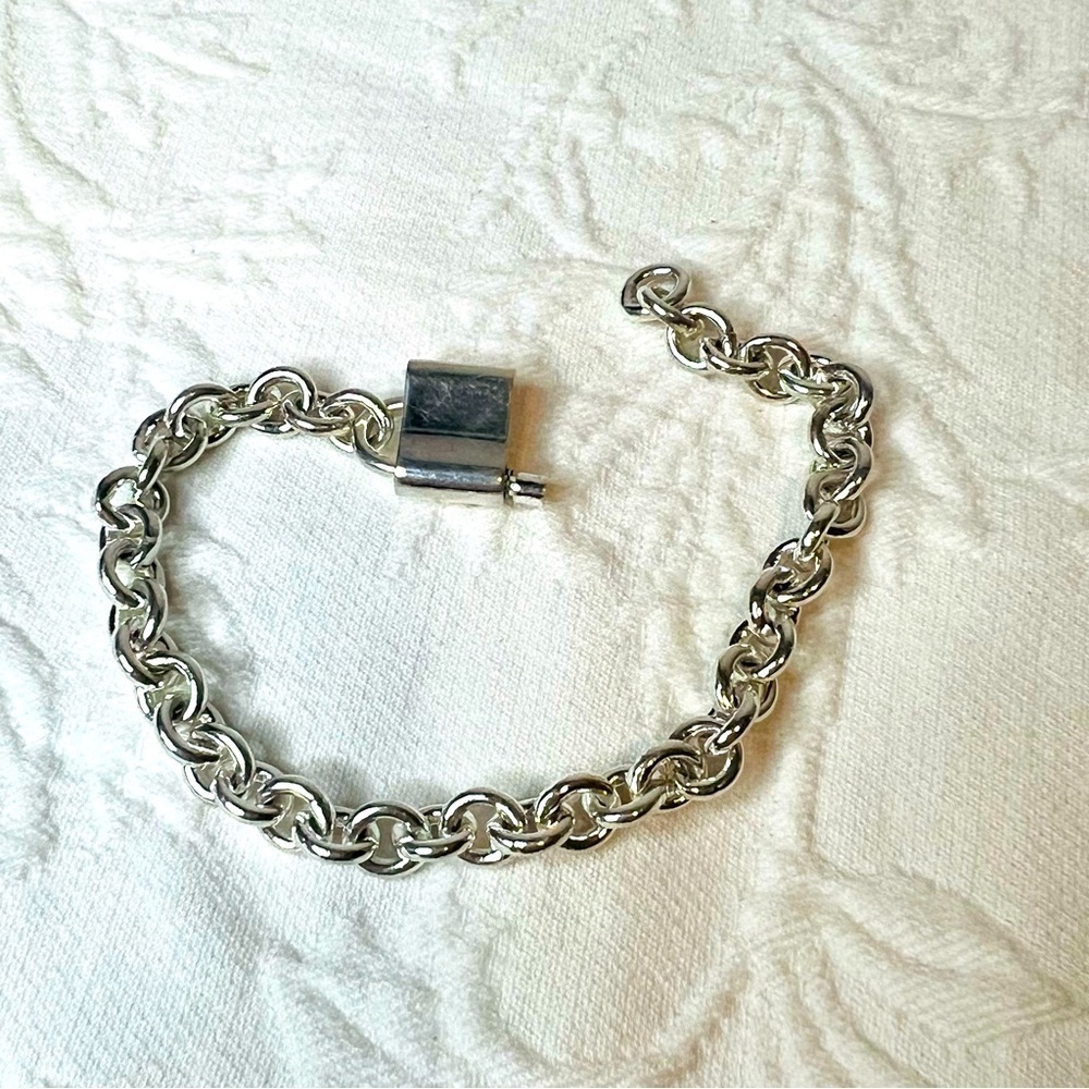 Vintage JCM 925 Sterling Silver Padlock Rolo Chain Link Bracelet